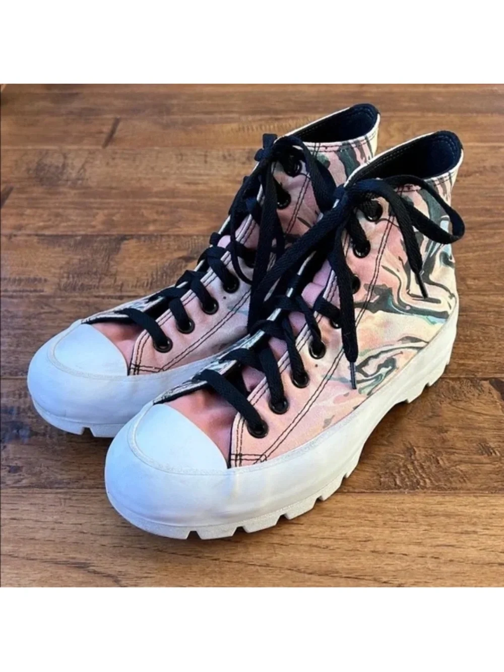 Chuck Taylor All Star Lugged Heel Platform High Top Sneakers Custom Print 8.5
